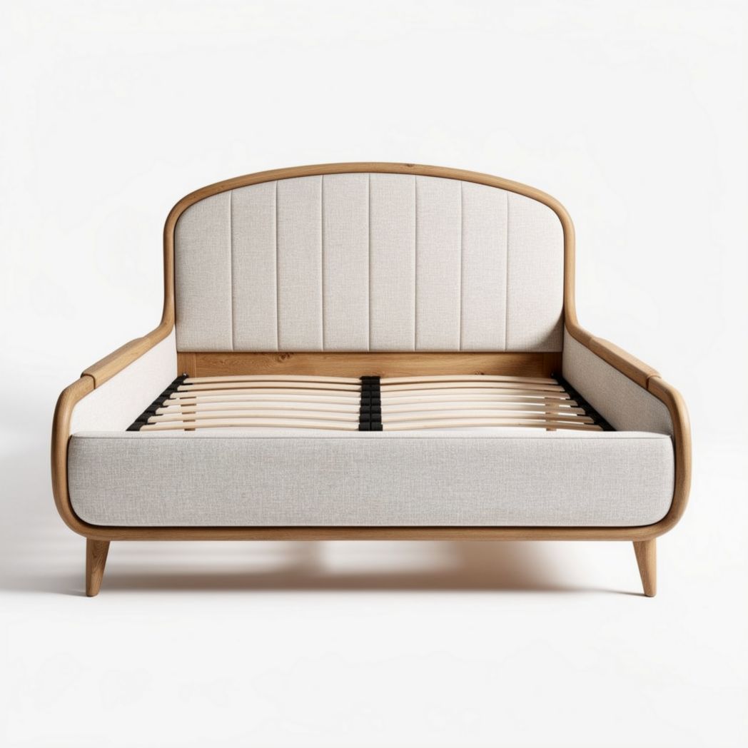 Cama de solteiro em madeira com estofamento em tecido 190 x 90 x 80cm