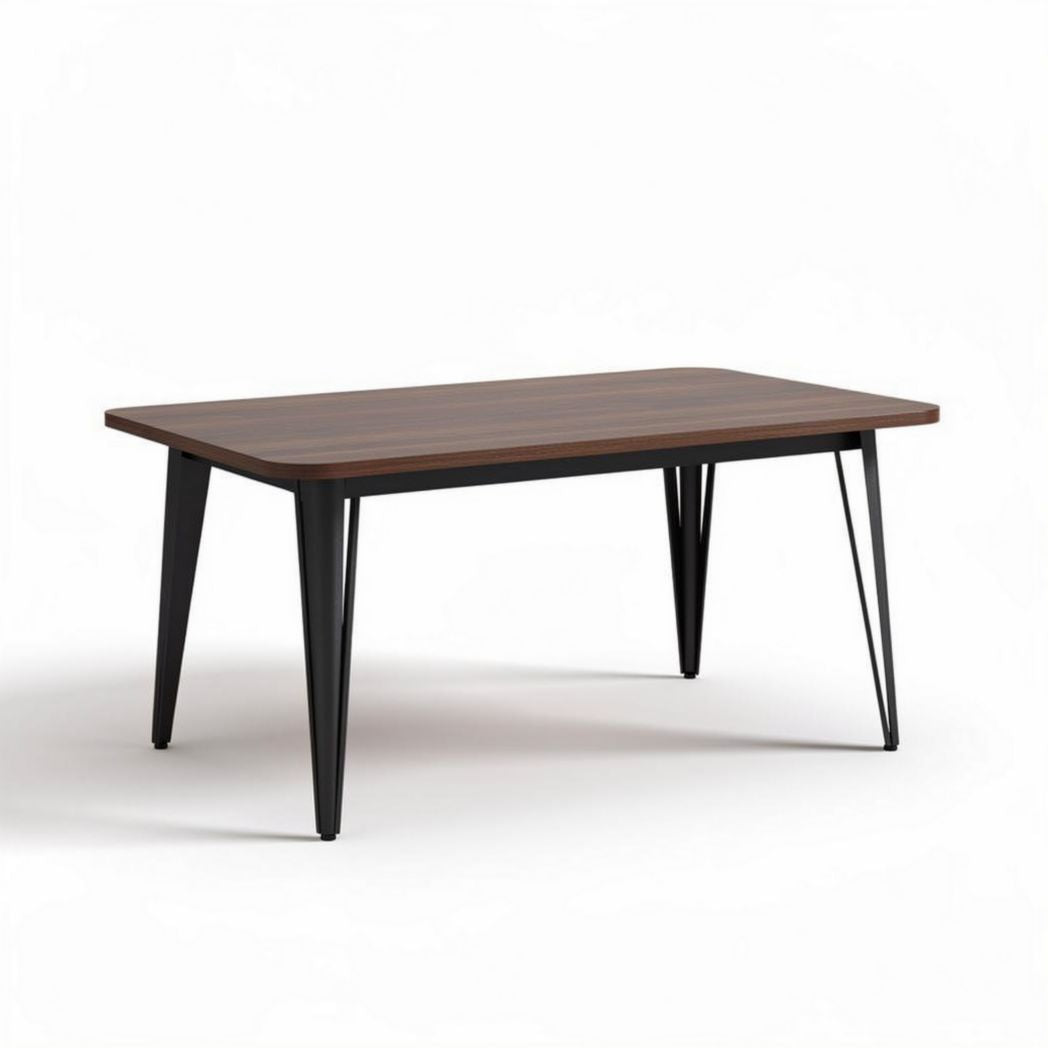 Mesa de jantar retangular em madeira escura e metal 150 x 80 x 75cm