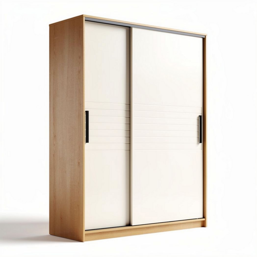Guarda-roupa em madeira de 150 x 60 x 200cm com portas deslizantes brancas