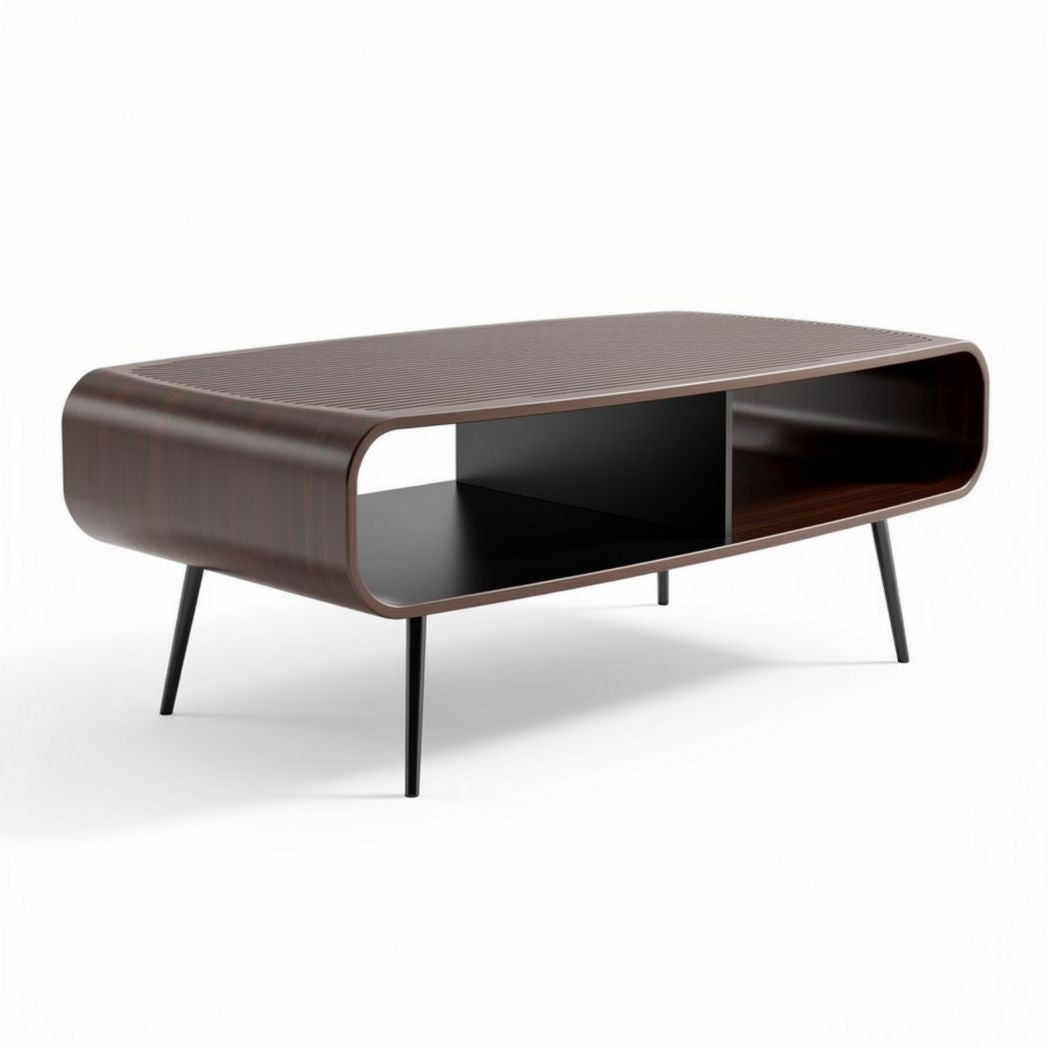 Mesa de centro em madeira escura com prateleira 120 x 60 x 40cm