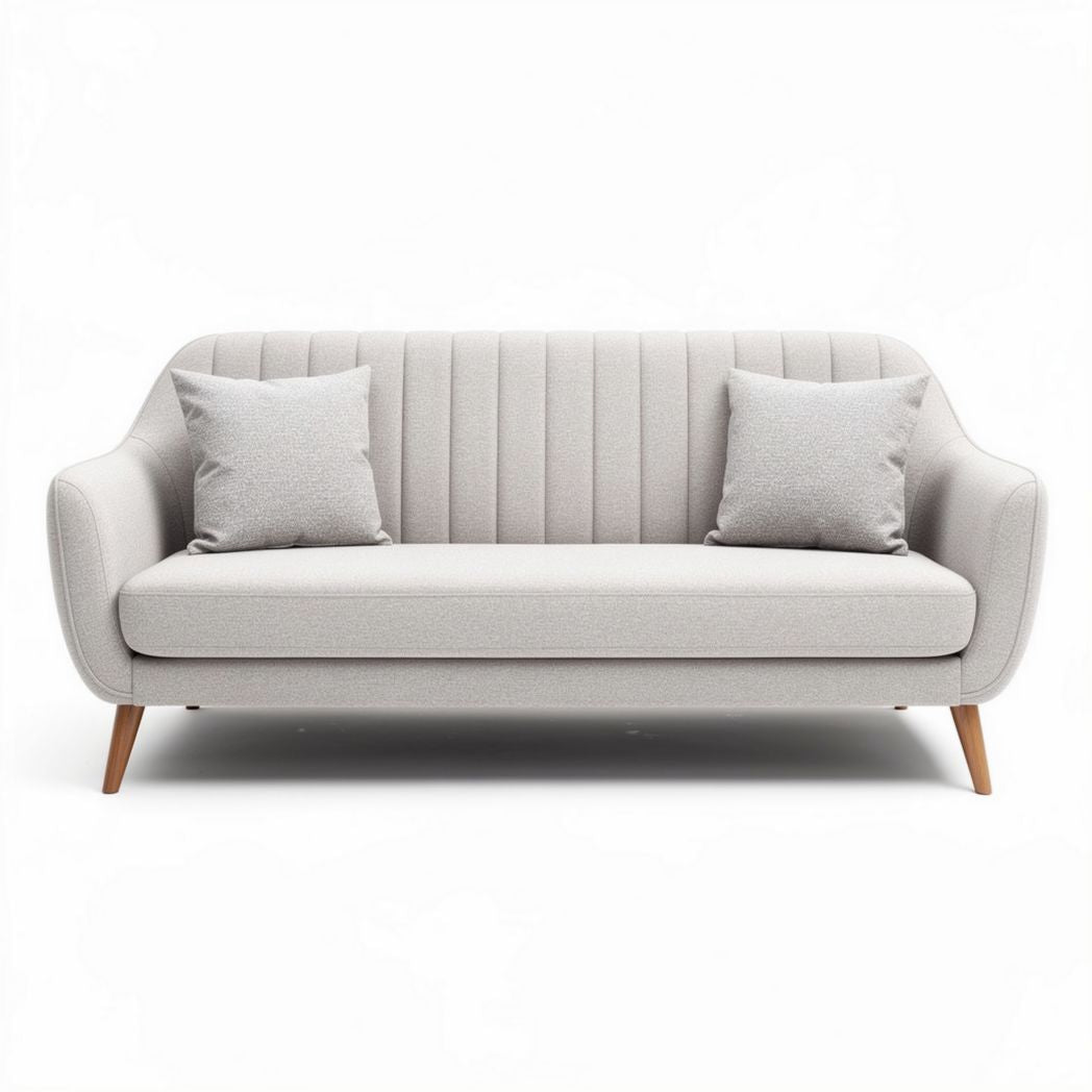 Sofá cinza claro com almofadas em tecido 190 x 85 x 75cm